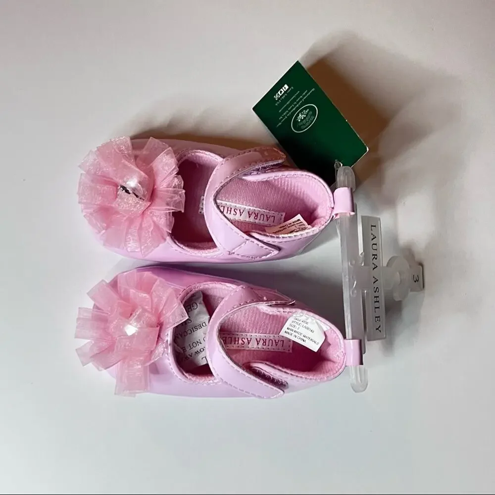 Laura Ashley Baby Girl Flower Jewel Crib Style Pink Shoes Sz 3